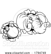 Vector Illustration of Elephant Cricket Ball Sports Animal Mascot by AtStockIllustration