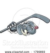 Vector Illustration of Elephant Ice Hockey Player Animal Sports Mascot by AtStockIllustration