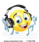 Vector Illustration of Emoticon Face Icon with Music Headphones by AtStockIllustration