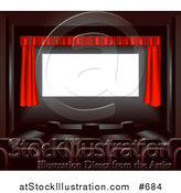 Vector Illustration of Empty Seats Facing a Red Curtain in a Theater by AtStockIllustration