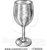 Vector Illustration of Empty Wine Glass Vintage Woodcut Etching Style by AtStockIllustration