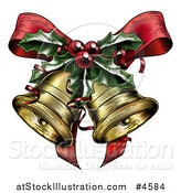 Vector Illustration of Engraved Christmas Bells with Holly and a Bow by AtStockIllustration