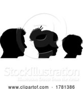 Vector Illustration of Family Silhouettes Heads Child Lady Guy Profile by AtStockIllustration