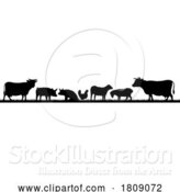 Vector Illustration of Farm Animal Silhouettes Field Scene Landscape by AtStockIllustration