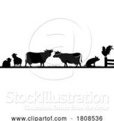 Vector Illustration of Farm Animals Silhouette Field Scene Landscape by AtStockIllustration