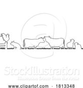 Vector Illustration of Farm Animals Silhouette Field Scene Landscape by AtStockIllustration