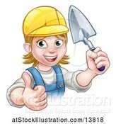 Vector Illustration of Female Mason Holding a Trowel and Giving a Thumb up by AtStockIllustration