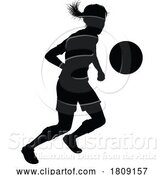 Vector Illustration of Female Soccer Football Player Lady Silhouette by AtStockIllustration