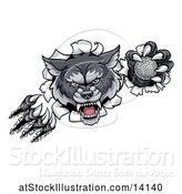 Vector Illustration of Ferocious Gray Wolf Slashing Through a Wall with a Golf Ball by AtStockIllustration