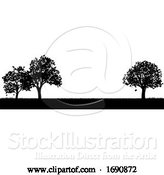 Vector Illustration of Field of Grass or Park and Trees in Silhouette by AtStockIllustration