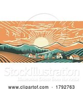 Vector Illustration of Fields Rolling Hills Sunrise Farm Land Background by AtStockIllustration