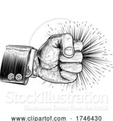 Vector Illustration of Fist Business Suit Punching Vintage Woodcut Style by AtStockIllustration