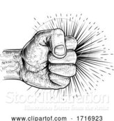 Vector Illustration of Fist Punching Vintage Propaganda Woodcut Style by AtStockIllustration