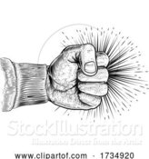 Vector Illustration of Fist Punching Vintage Propaganda Woodcut Style by AtStockIllustration