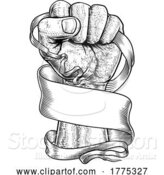 Vector Illustration of Fist Scroll Paper Banner Ribbon Revolution Concept by AtStockIllustration