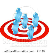 Vector Illustration of Five Blue Men Standing on a Red and White Target by AtStockIllustration