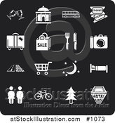 Vector Illustration of Flat White Travel Related Icons over Black Background by AtStockIllustration