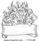 Vector Illustration of Flowers Floral Rose Bouquet Scroll Funeral Wedding by AtStockIllustration