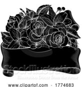 Vector Illustration of Flowers Floral Rose Bouquet Scroll Funeral Wedding by AtStockIllustration