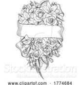 Vector Illustration of Flowers Floral Rose Bouquet Scroll Funeral Wedding by AtStockIllustration