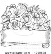 Vector Illustration of Flowers Floral Rose Bouquet Scroll Funeral Wedding by AtStockIllustration