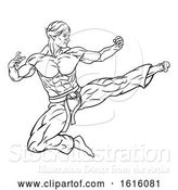 Vector Illustration of Flying Kick Karate or Kung Fu Guy by AtStockIllustration
