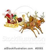 Vector Illustration of Flying Magic Reindeer and Santa in a Christmas Sleigh by AtStockIllustration