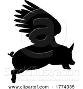 Vector Illustration of Flying Pig Wings Silhouette Saying Pigs Might Fly by AtStockIllustration