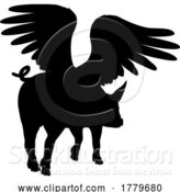 Vector Illustration of Flying Pig Wings Silhouette Saying Pigs Might Fly by AtStockIllustration