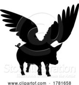 Vector Illustration of Flying Pig Wings Silhouette Saying Pigs Might Fly by AtStockIllustration