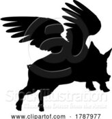 Vector Illustration of Flying Pig Wings Silhouette Saying Pigs Might Fly by AtStockIllustration