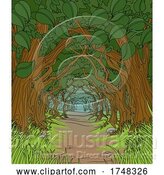 Vector Illustration of Forest Background Fairytale Woodland Trees Tunnel by AtStockIllustration