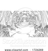 Vector Illustration of Forest Woodland Trees Path Coloring Book Scene by AtStockIllustration