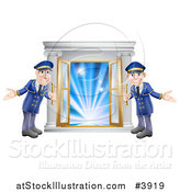 Vector Illustration of Friendly Door Men Holding Open VIP Doors to Lights by AtStockIllustration