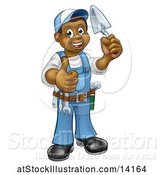 Vector Illustration of Full Length Black Male Mason Worker Holding a Trowel and Giving a Thumb up by AtStockIllustration
