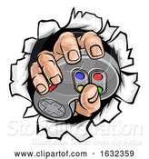 Vector Illustration of Gamer Hand and Video Game Controller Breaking Wall by AtStockIllustration