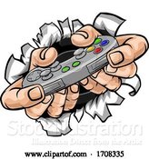 Vector Illustration of Gamer Hands Video Game Controller Breaking Wall by AtStockIllustration