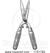 Vector Illustration of Garden Tool Hedge Trimmers Pruning Shears Woodcut by AtStockIllustration