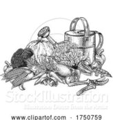 Vector Illustration of Gardening Tools Vegetables Produce Vintage Woodcut by AtStockIllustration