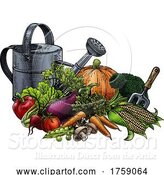 Vector Illustration of Gardening Tools Vegetables Produce Vintage Woodcut by AtStockIllustration