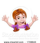 Vector Illustration of Girl Kid Child Peeking over Sign Waving by AtStockIllustration