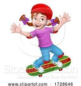 Vector Illustration of Girl Kid on Skateboard Skateboarding by AtStockIllustration