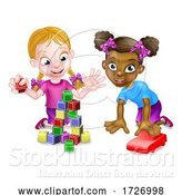 Vector Illustration of Girls Playing with Building Blocks and Car by AtStockIllustration