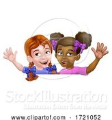 Vector Illustration of Girls Waving Children Children Sign by AtStockIllustration