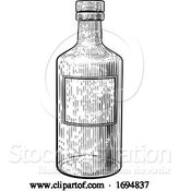 Vector Illustration of Glass Drink Bottle Vintage Woodcut Engraved Style by AtStockIllustration