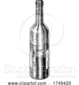 Vector Illustration of Glass Wine Bottle Vintage Etching Woodcut by AtStockIllustration