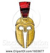 Vector Illustration of Gold and Red Trojan Spartan Helmet by AtStockIllustration