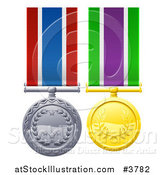 Vector Illustration of Gold and Silver Military Style Medals on Ribbons by AtStockIllustration