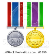 Vector Illustration of Gold and Silver Military Style Medals on Striped Ribbons by AtStockIllustration