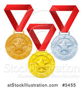 Vector Illustration of Gold Bronze and Silver Placement Award Winner Medals on Red Ribbons by AtStockIllustration